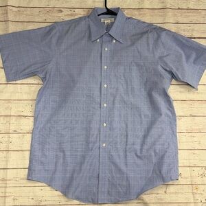 Brooks Brothers blue plaid button down short sleeve dress shirt size 16 1/2